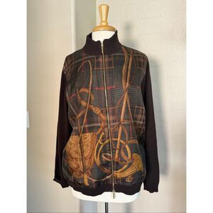 Lauren Ralph Lauren Womens Silk Cashmere Blend Zip Equestrian Sweater Brown 2X